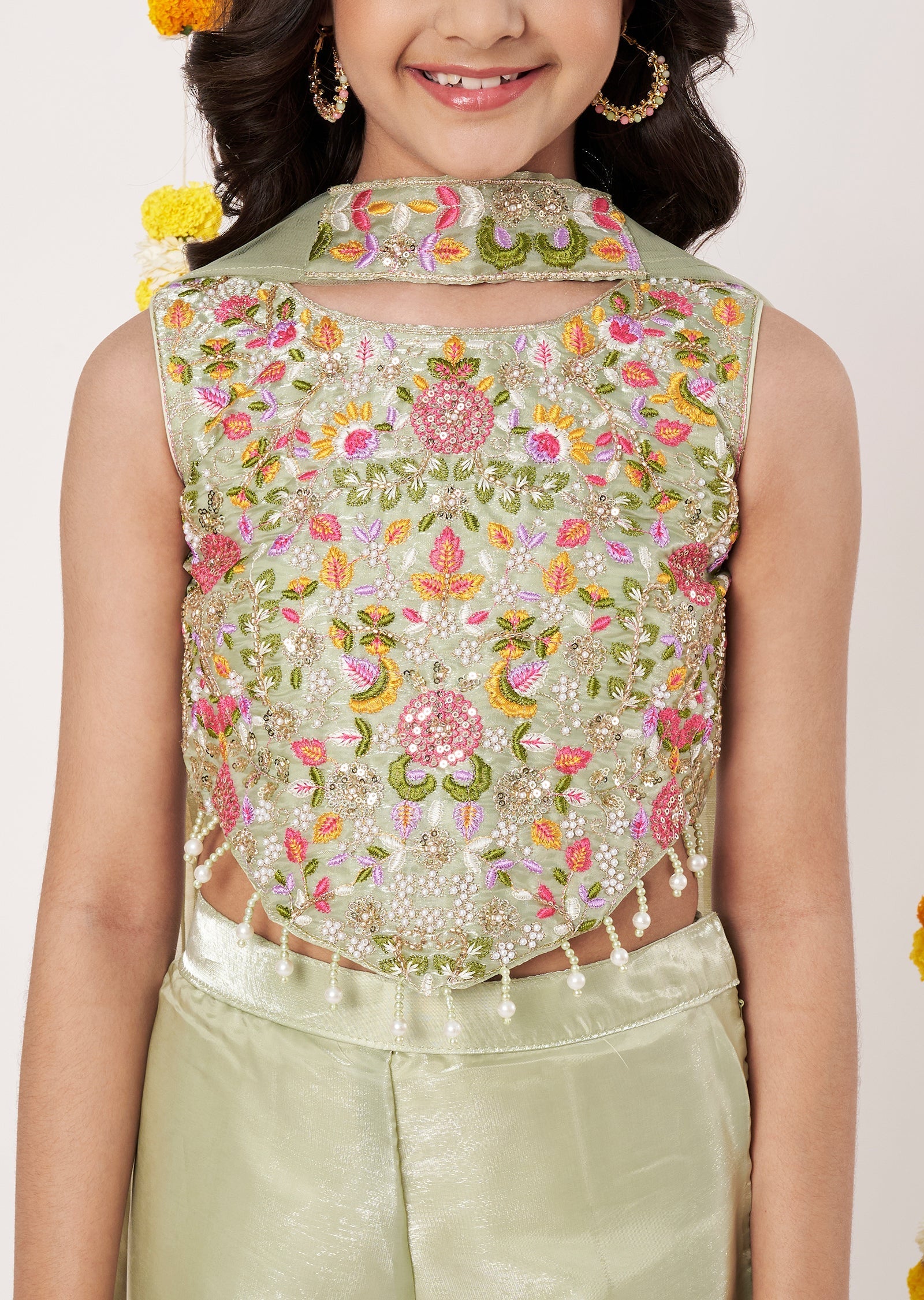 Green Organza Girls Gharara