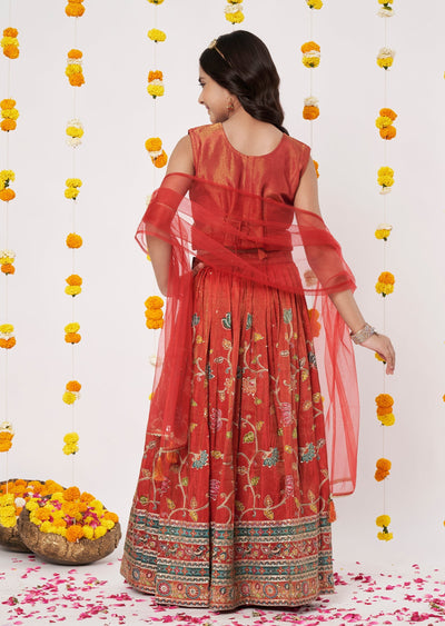 Rust Tissue Girls Ghagra Choli