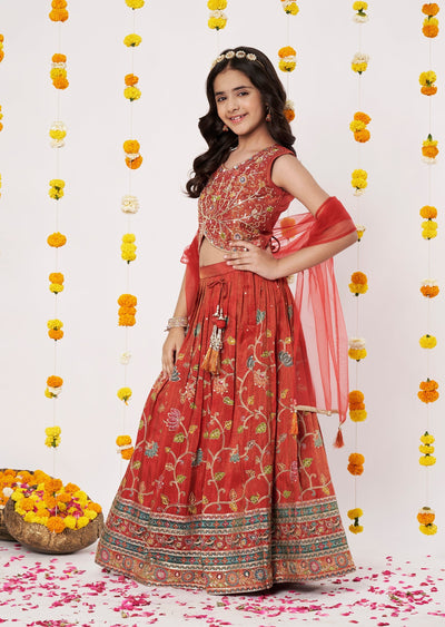 Rust Tissue Girls Ghagra Choli
