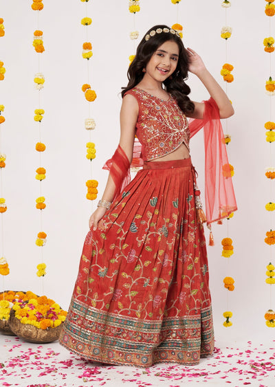 Rust Tissue Girls Ghagra Choli