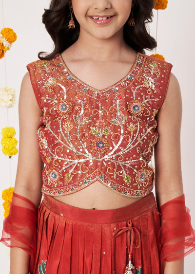 Rust Tissue Girls Ghagra Choli