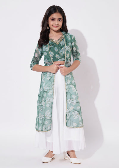 Green Georgette Gharara Set