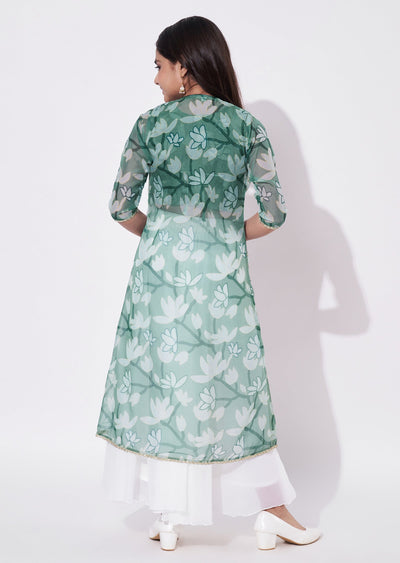 Green Georgette Gharara Set