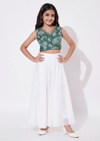 Green Georgette Gharara Set