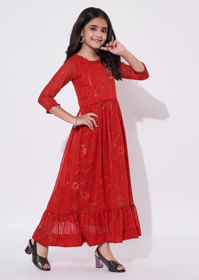 Red Chiffon Ethnic Gown