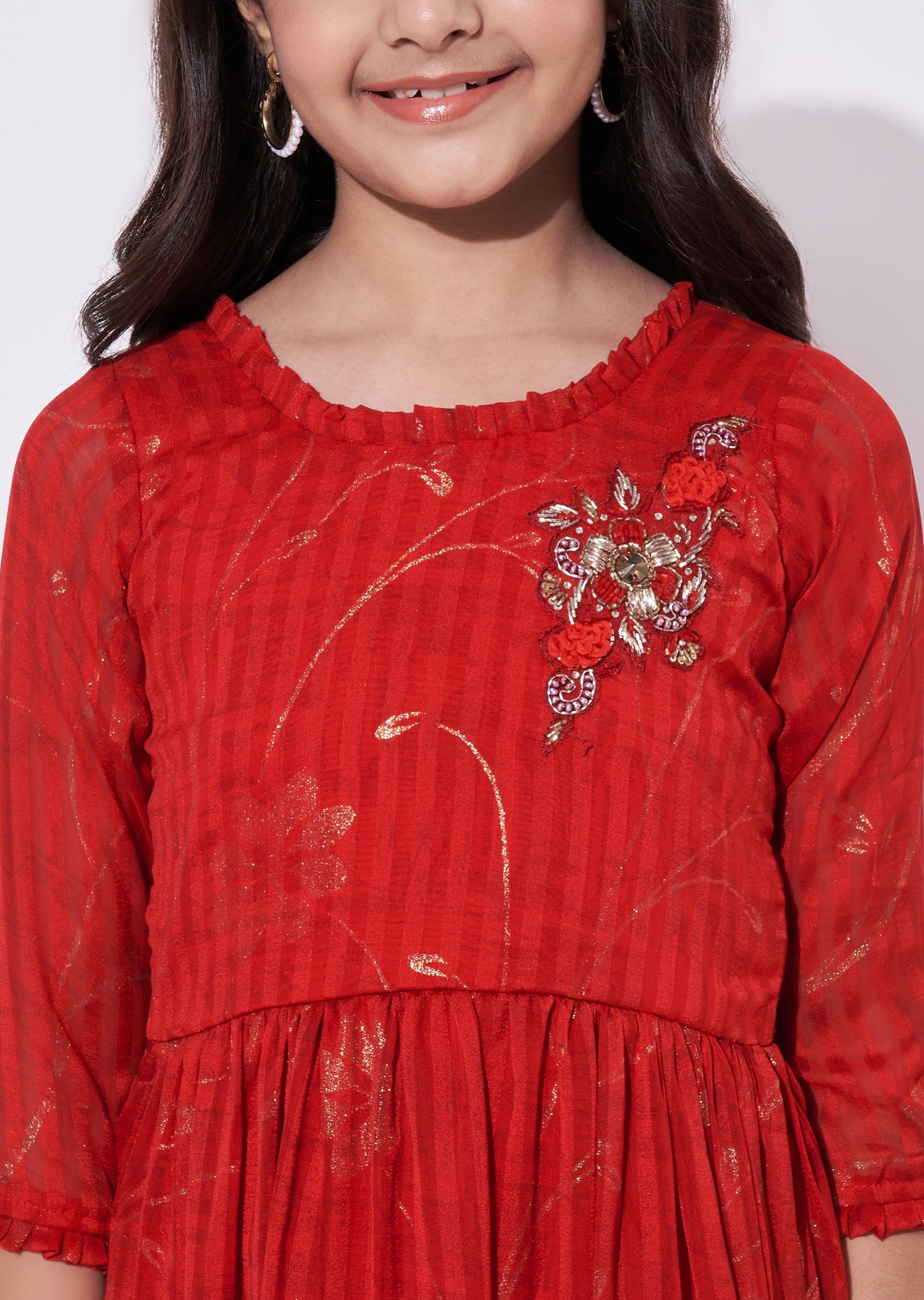 Red Chiffon Ethnic Gown