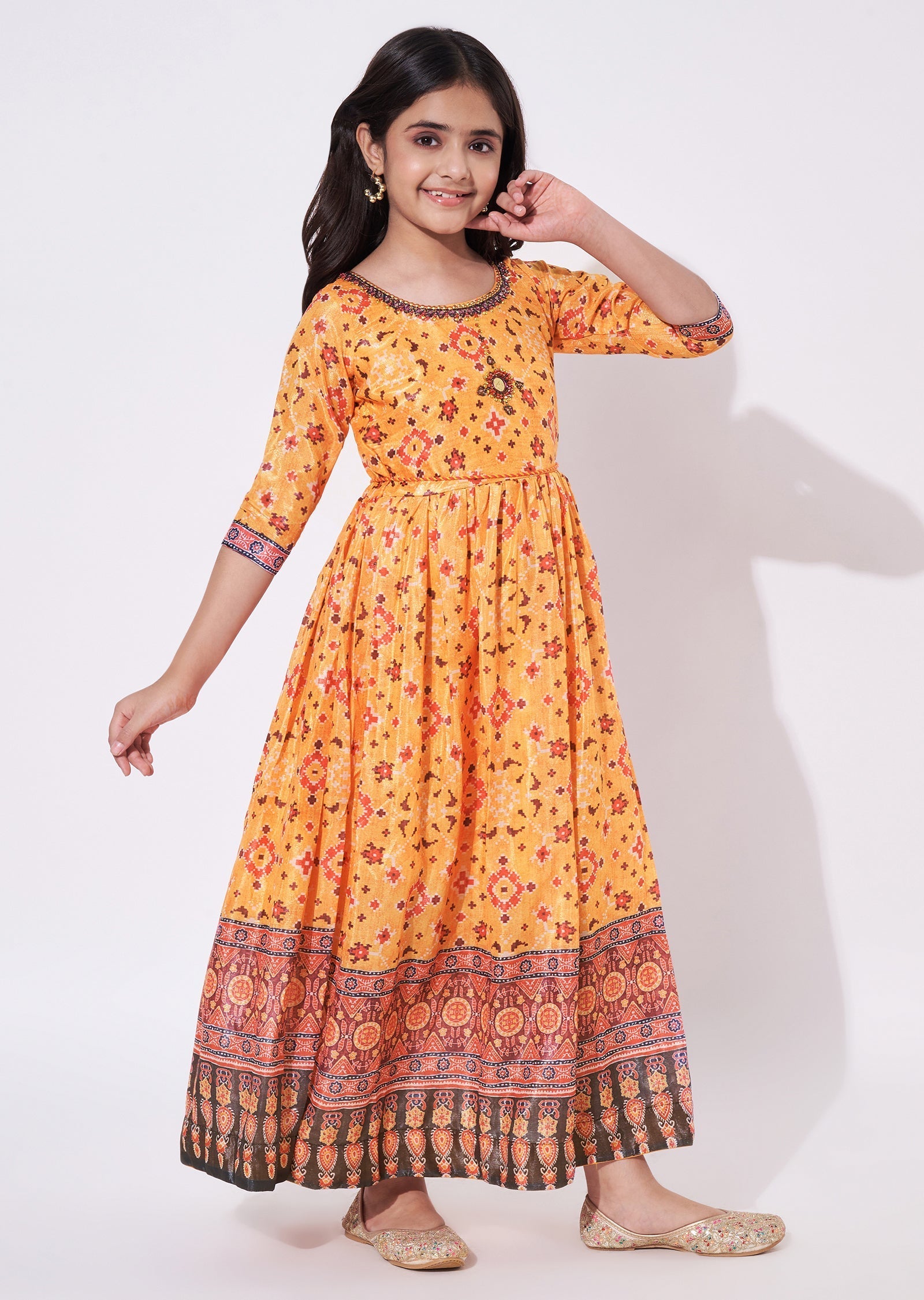 Orange Chinnon Ethnic Gown