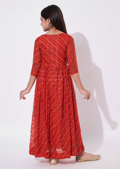 Red Chiffon Ethnic Gown