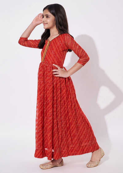 Red Chiffon Ethnic Gown