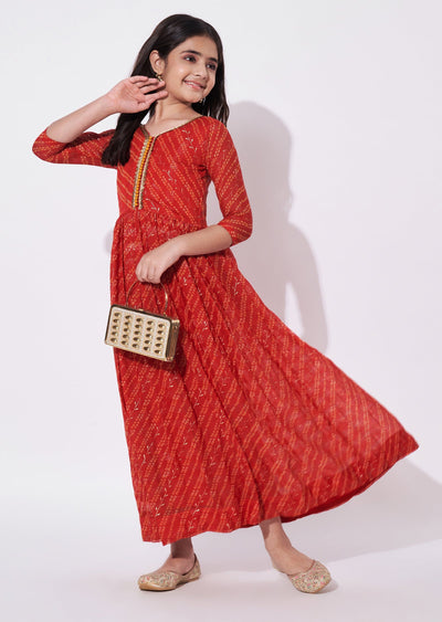 Red Chiffon Ethnic Gown