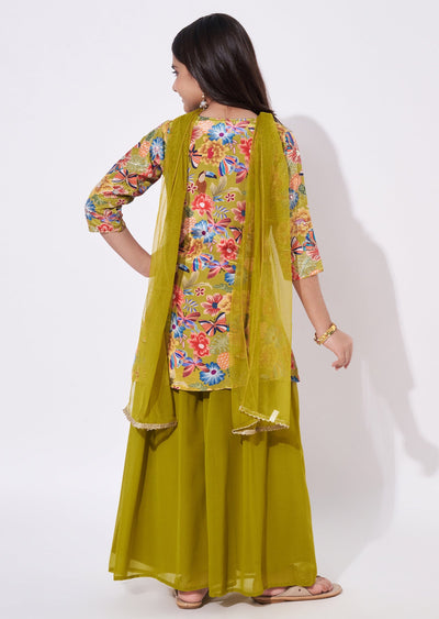 Mehendi Green Crepe Gharara Set