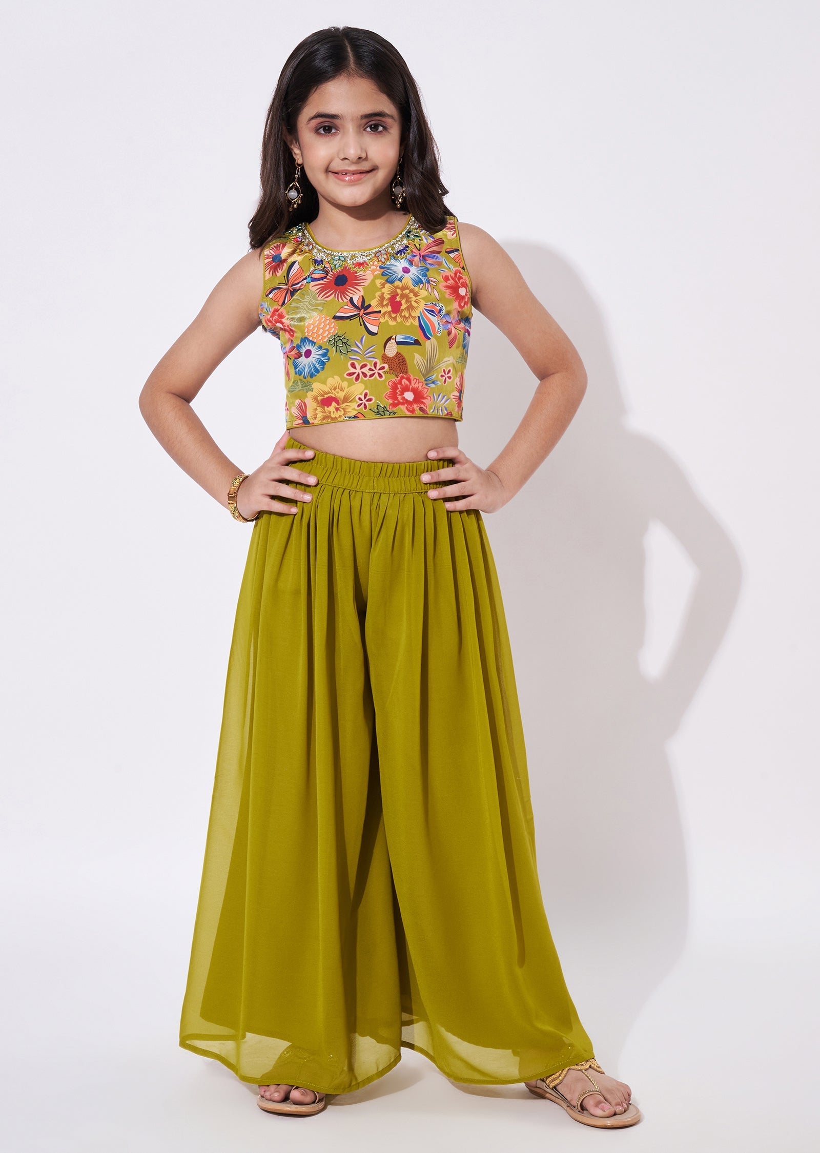 Mehendi Green Crepe Gharara Set