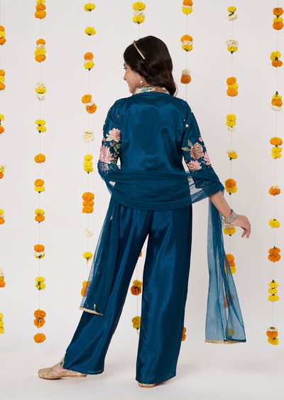 Blue Chinnon Girls Gharara