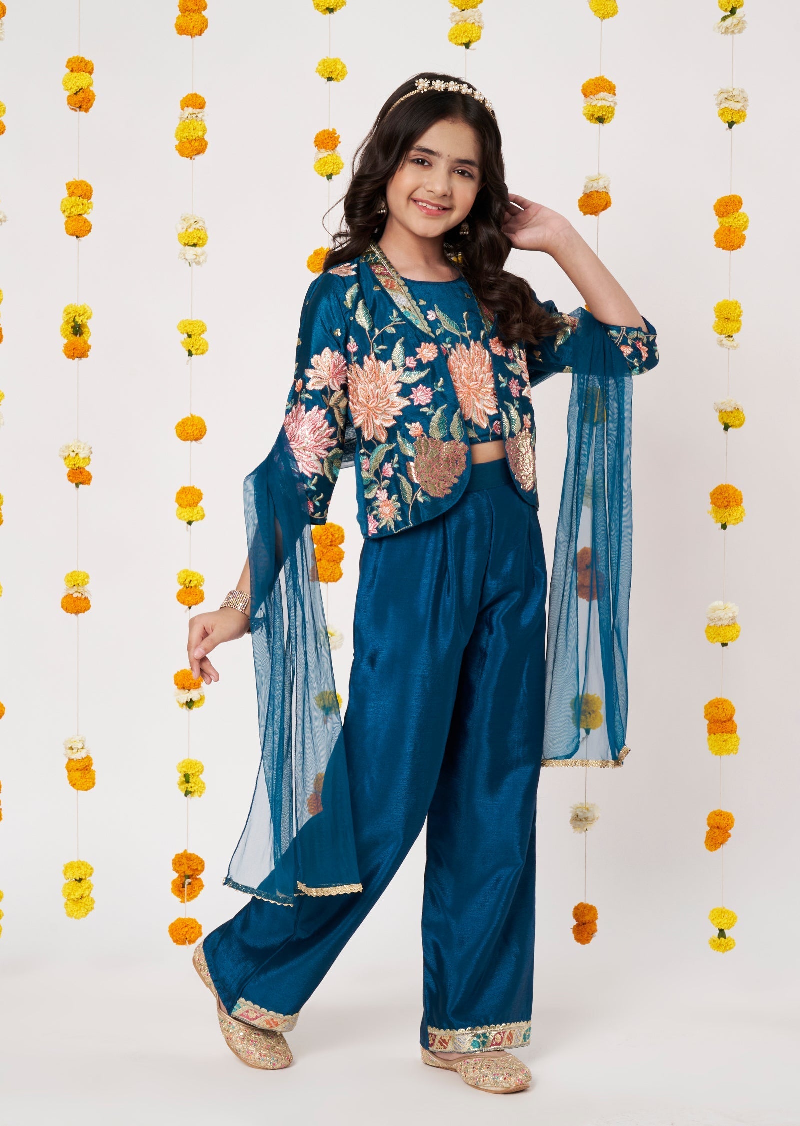 Blue Chinnon Girls Gharara