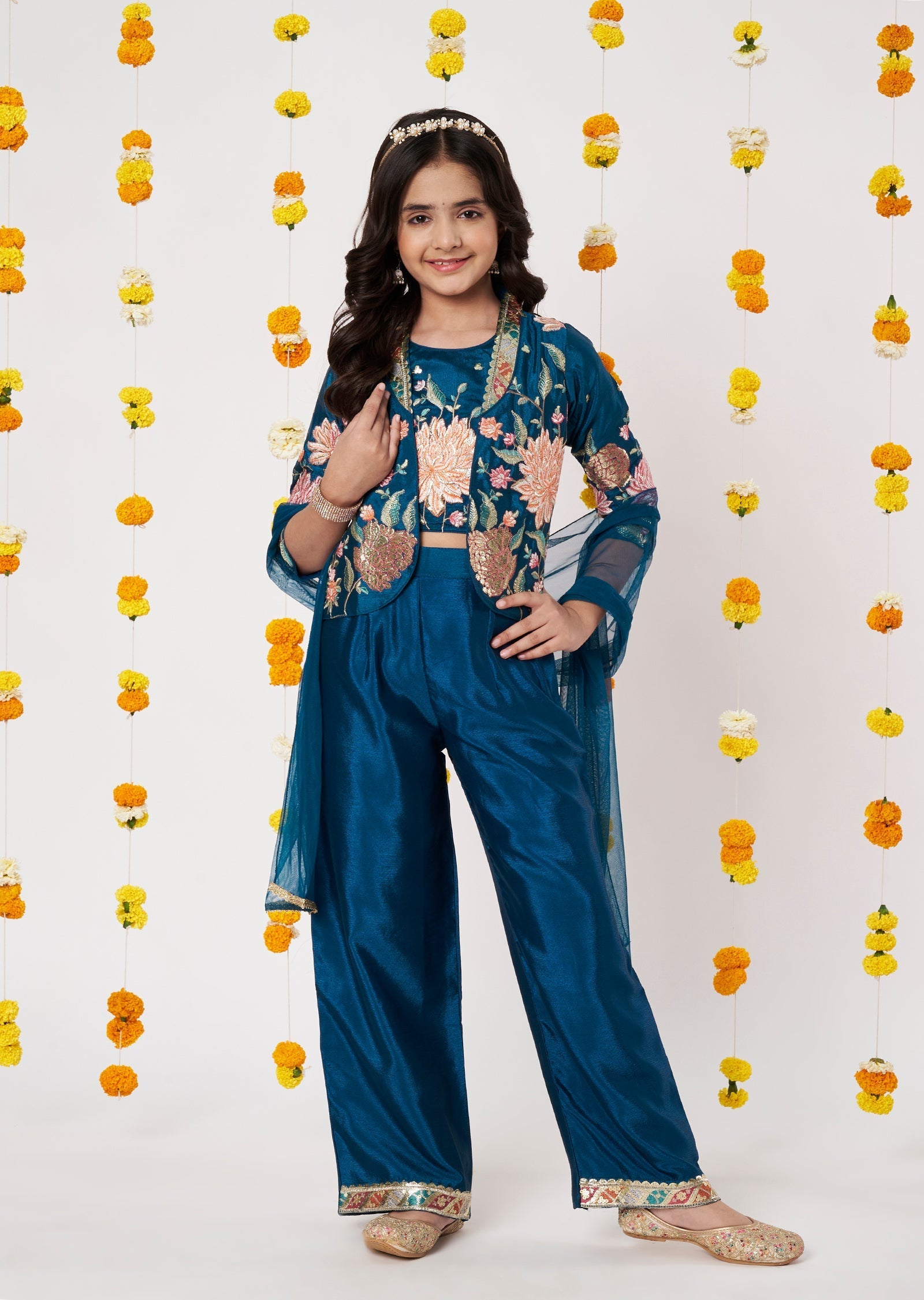 Blue Chinnon Girls Gharara