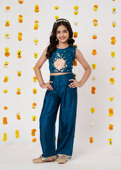 Blue Chinnon Girls Gharara