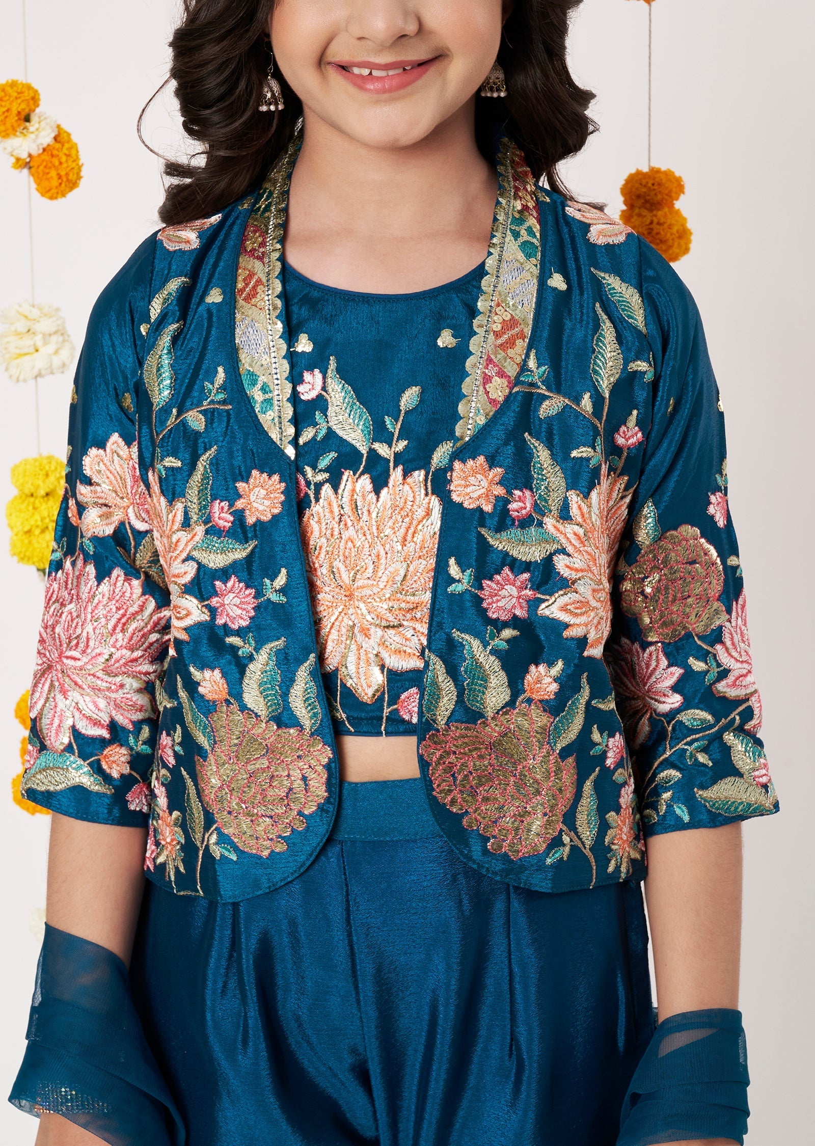 Blue Chinnon Girls Gharara