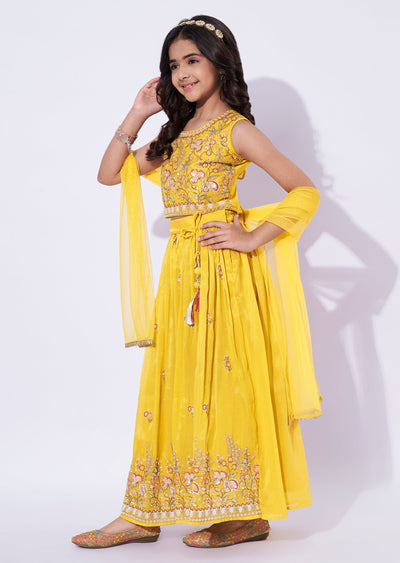 Yellow Tissue Girls Ghagra Choli