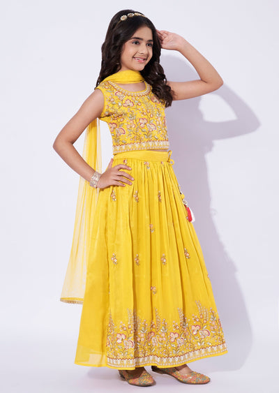 Yellow Tissue Girls Ghagra Choli