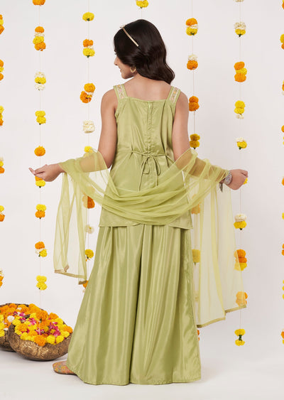 Green Crepe Girls Gharara