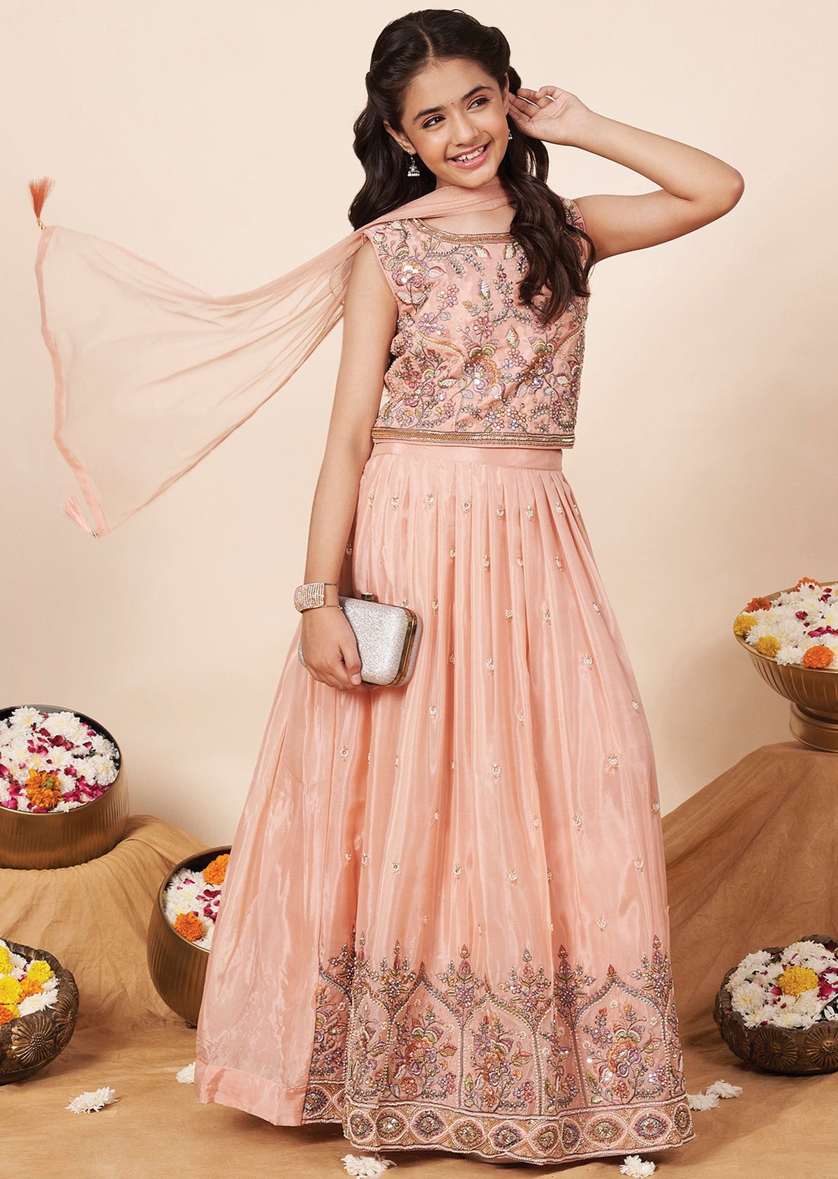Coral Tissue Girls Ghagra Choli