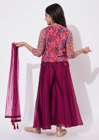 Magenta Chiffon Gharara Set