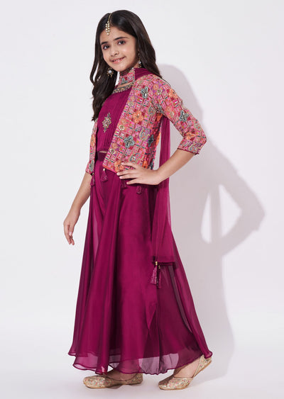 Magenta Chiffon Gharara Set