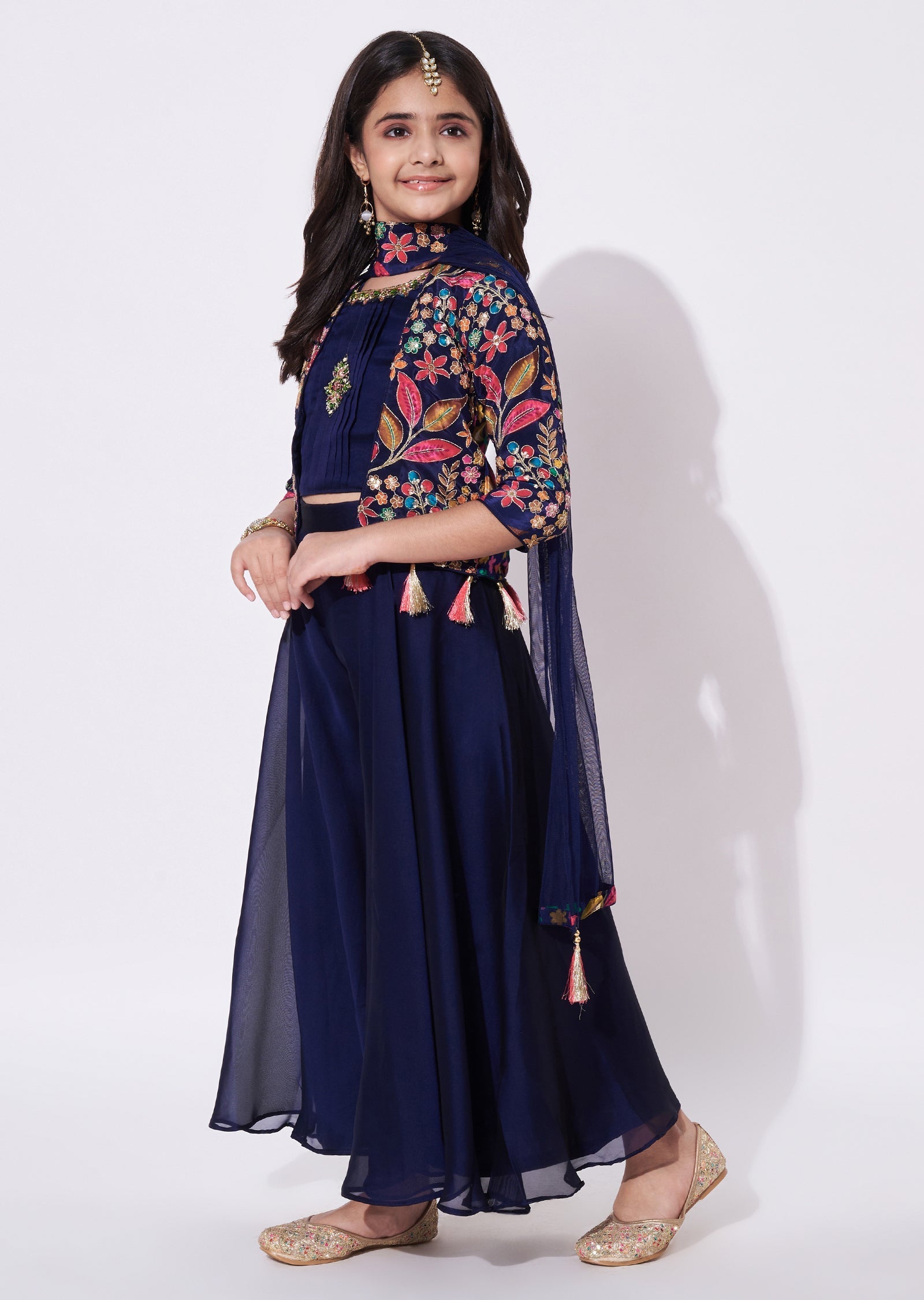 Navy Blue Chiffon Gharara Set