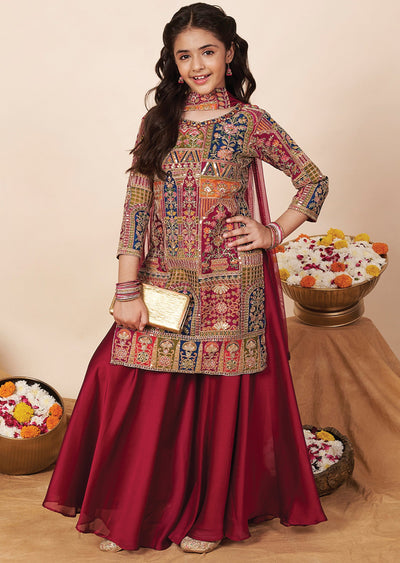 Magenta Silk Girls Gharara