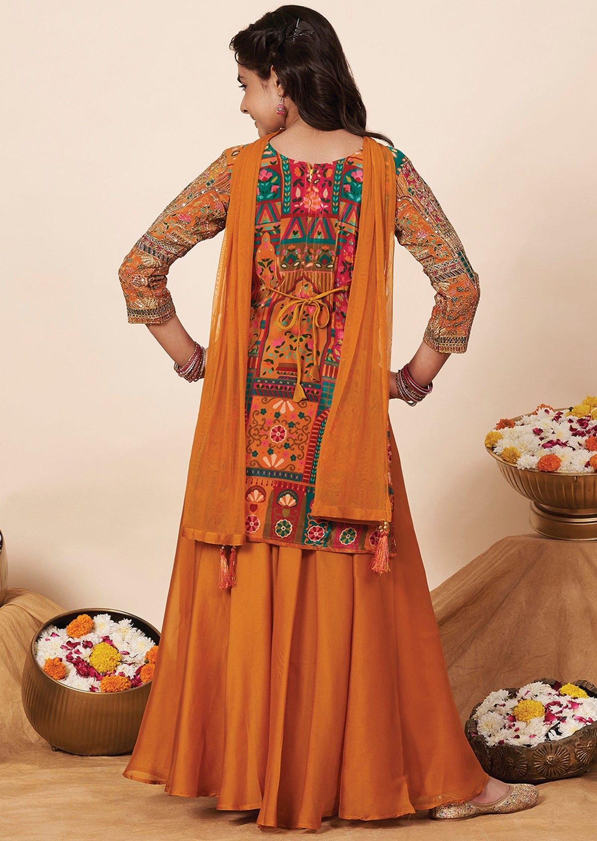Orange Crepe Girla Gharara