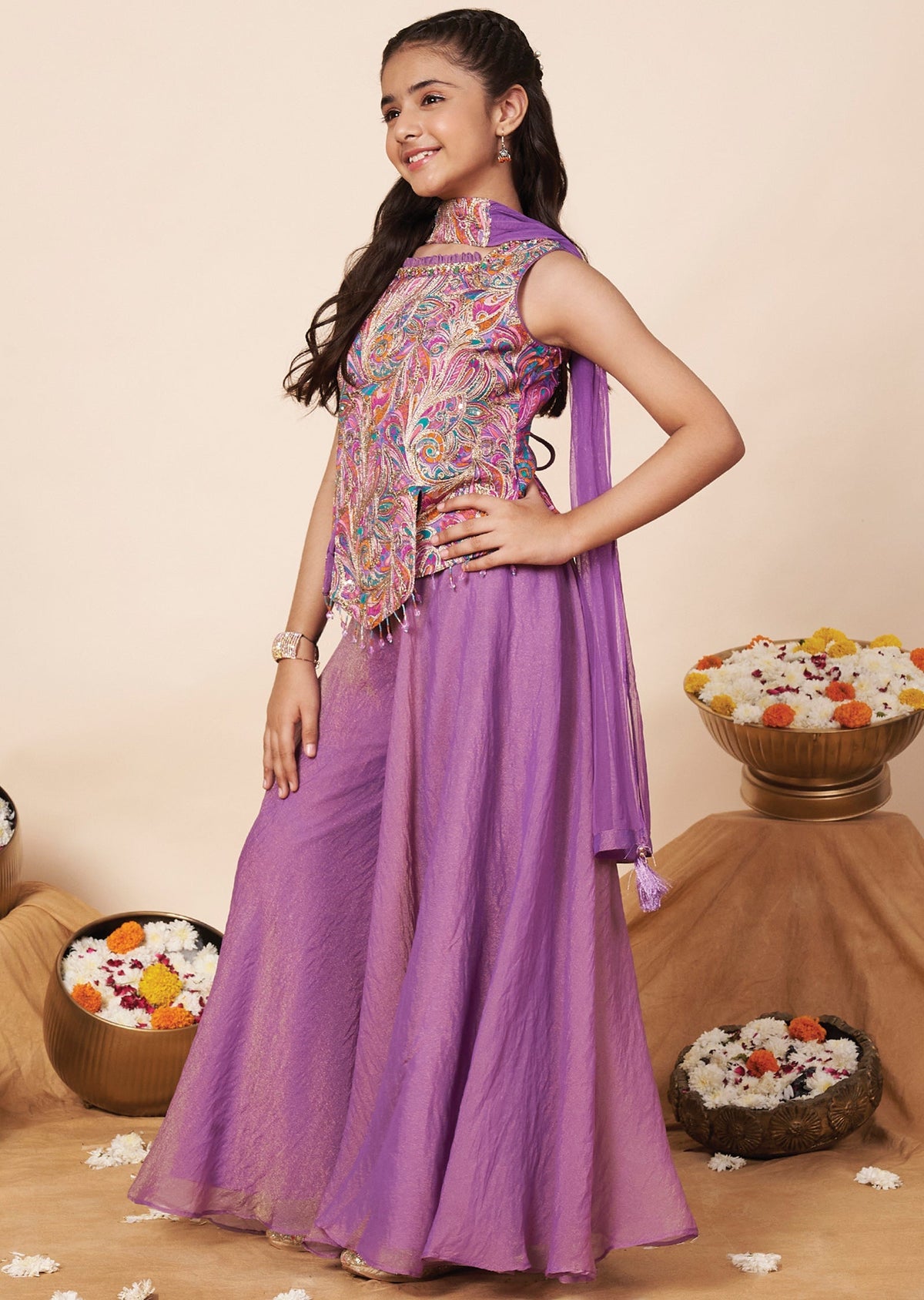 Lavender Chinnon Girla Gharara
