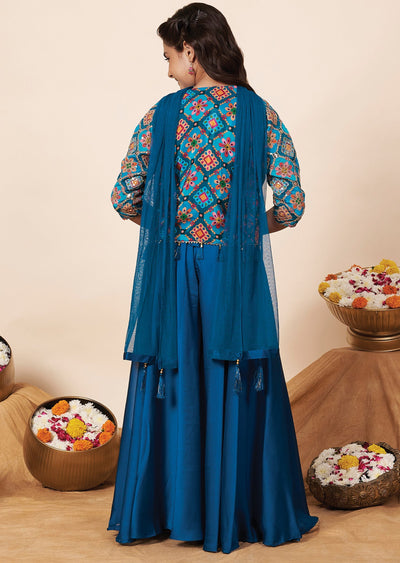 Rama Blue Chiffon Girla Gharara