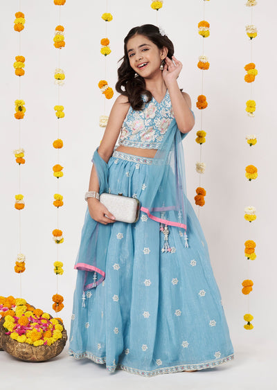 Blue Tissue Girls Ghagra Choli