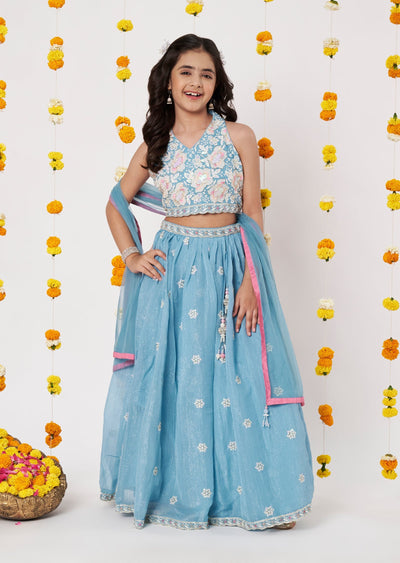 Blue Tissue Girls Ghagra Choli