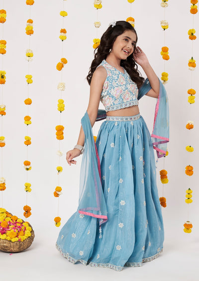 Blue Tissue Girls Ghagra Choli