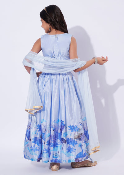 Blue chinnon Girls Ghagra Choli