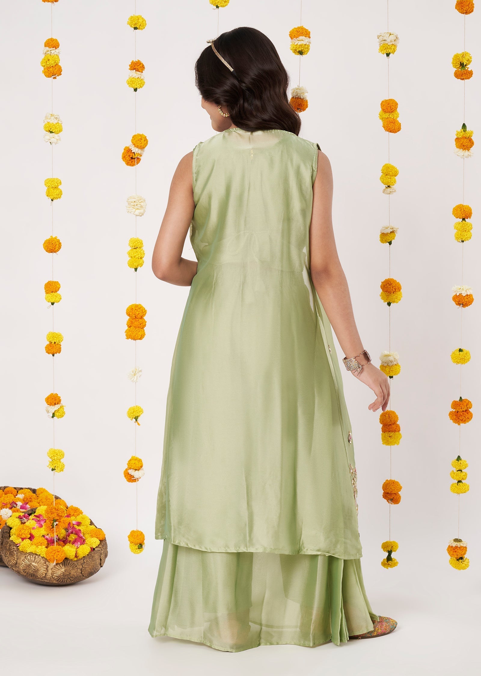 Pista Chiffon Girls Ghagra Choli