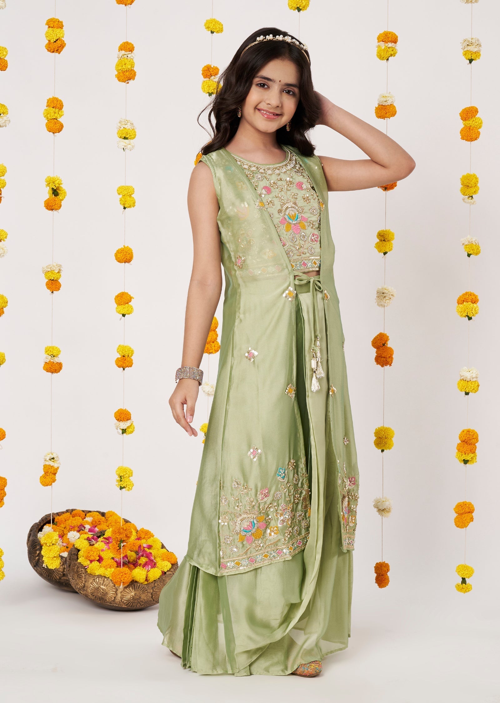 Pista Chiffon Girls Ghagra Choli
