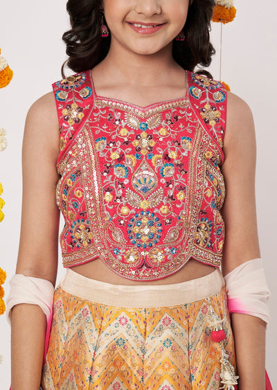 Cream Banara Girls Ghagra Choli