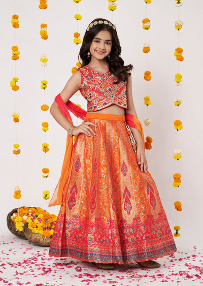 Orange Banaras Girls Ghagra Choli