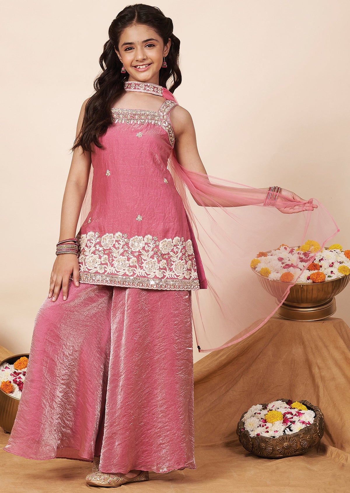 Pink Organza Girla Gharara