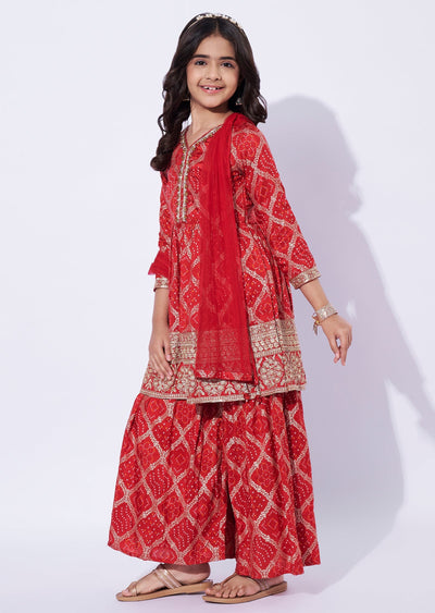 Red Banaras Girls Sharara