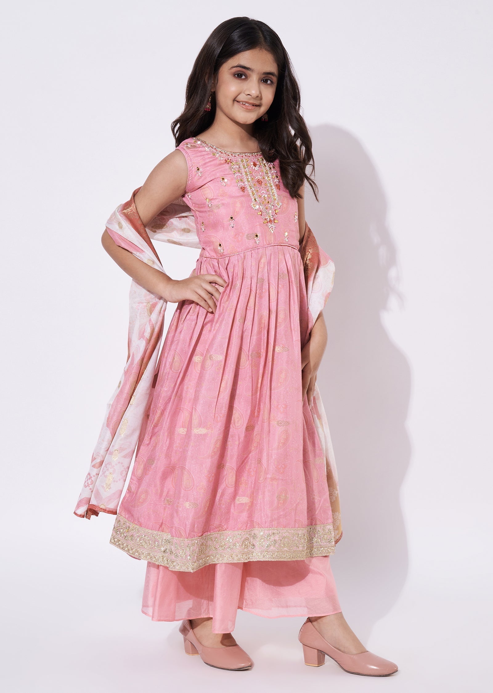 Pink Silk Anarkali Set - Long