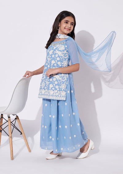 Sky Blue Georgette Gharara Set