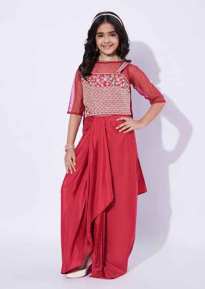Magenta Crepe Girls Ghagra Choli