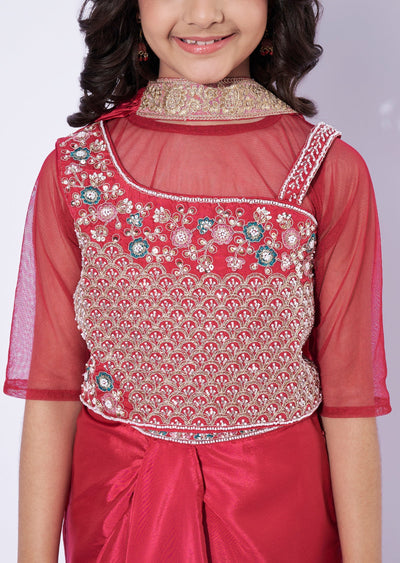 Magenta Crepe Girls Ghagra Choli