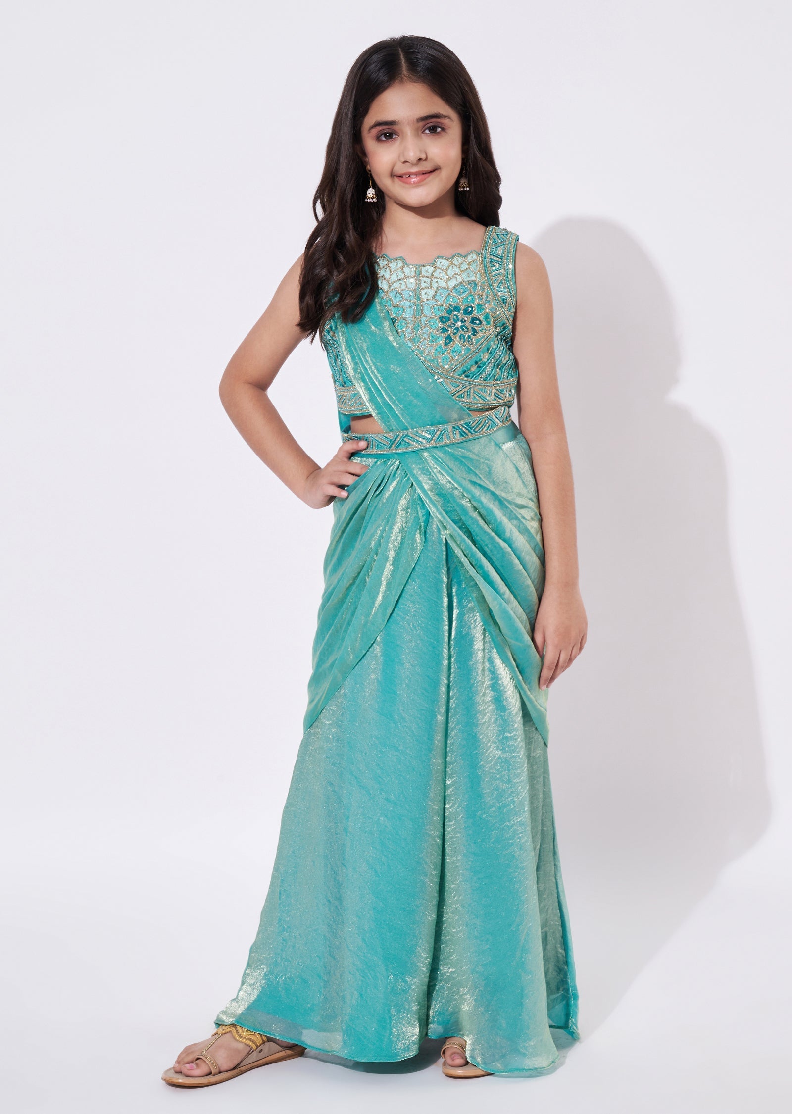 Sea Green Tissue Gharara Set
