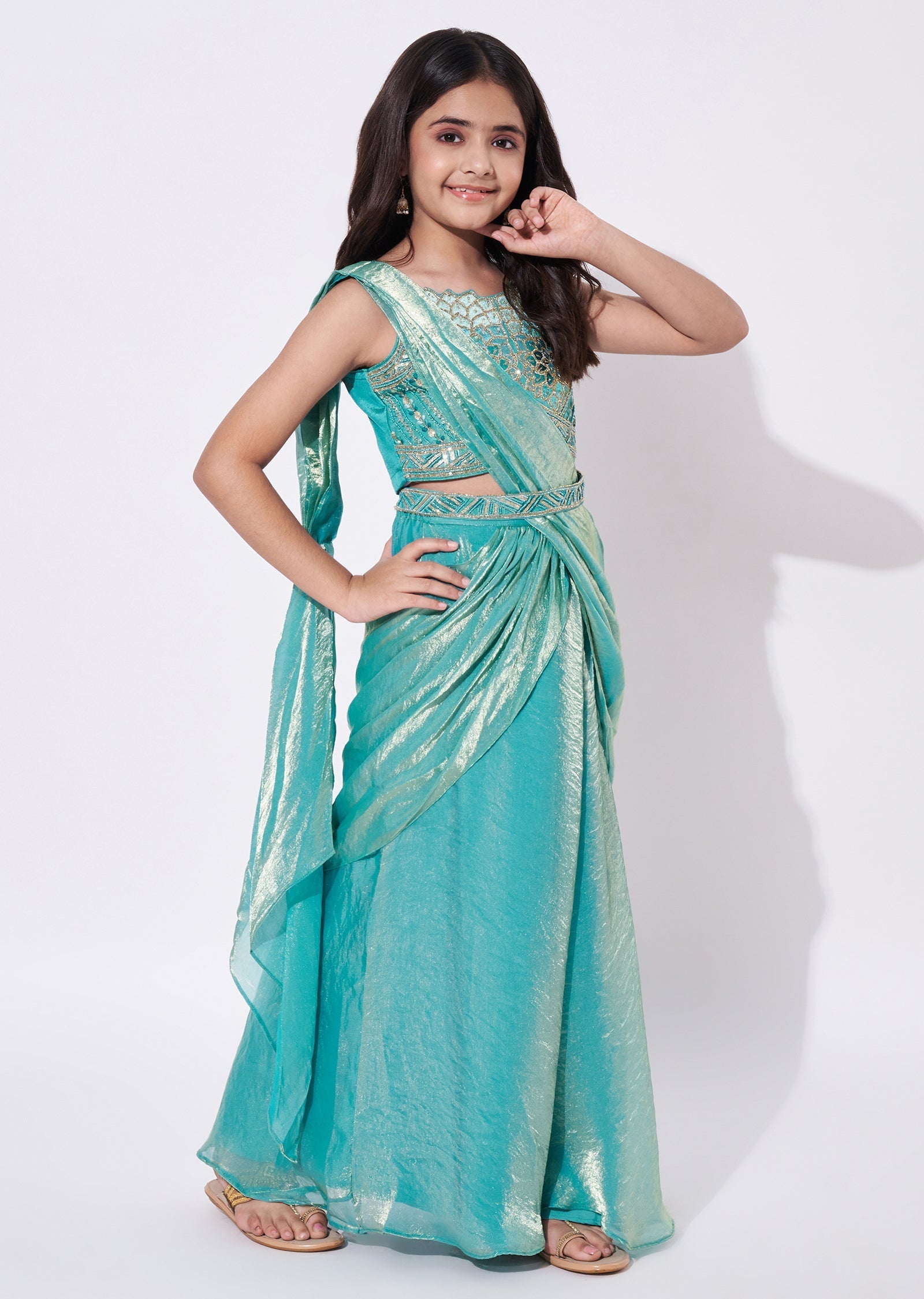 Sea Green Tissue Gharara Set