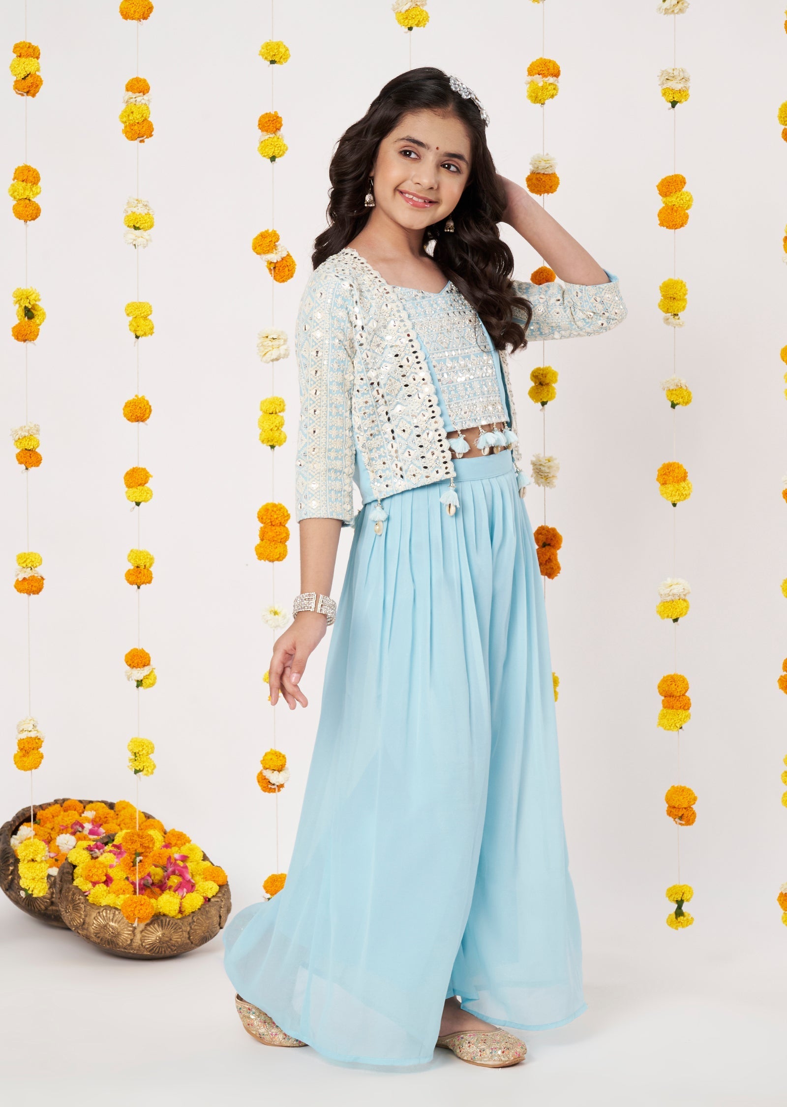 Blue Georgette Girls Gharara