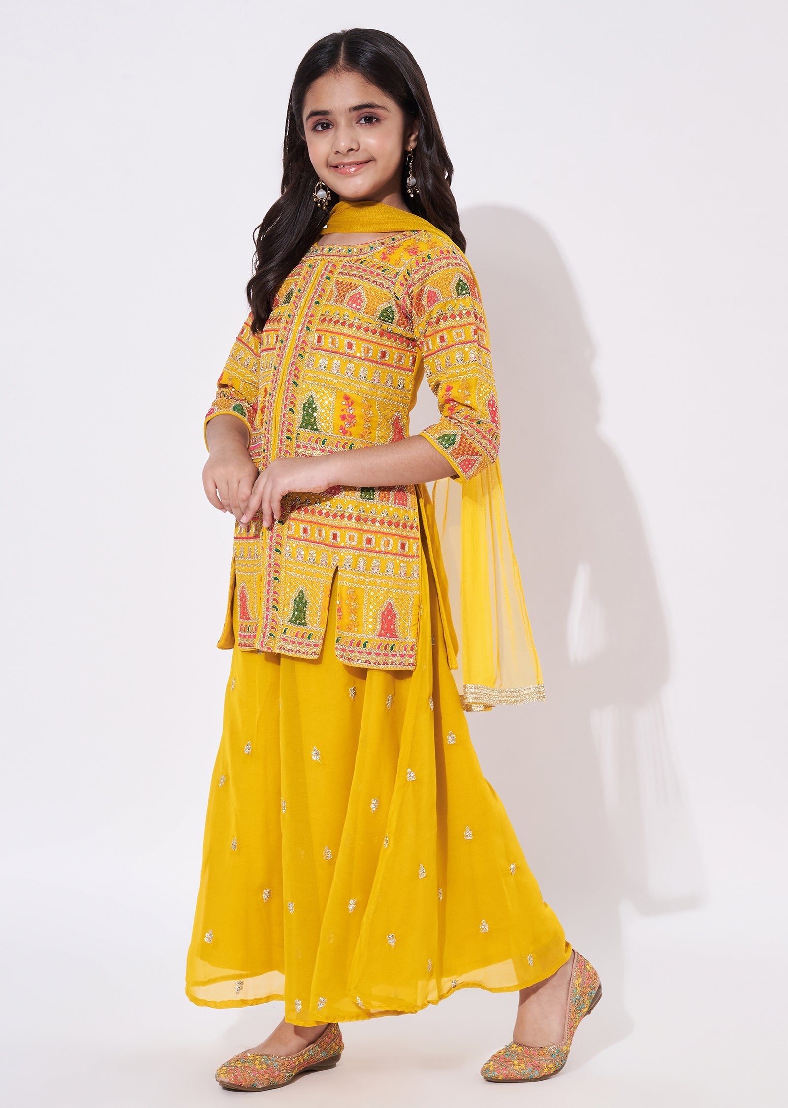 Yellow Georgette Gharara Set